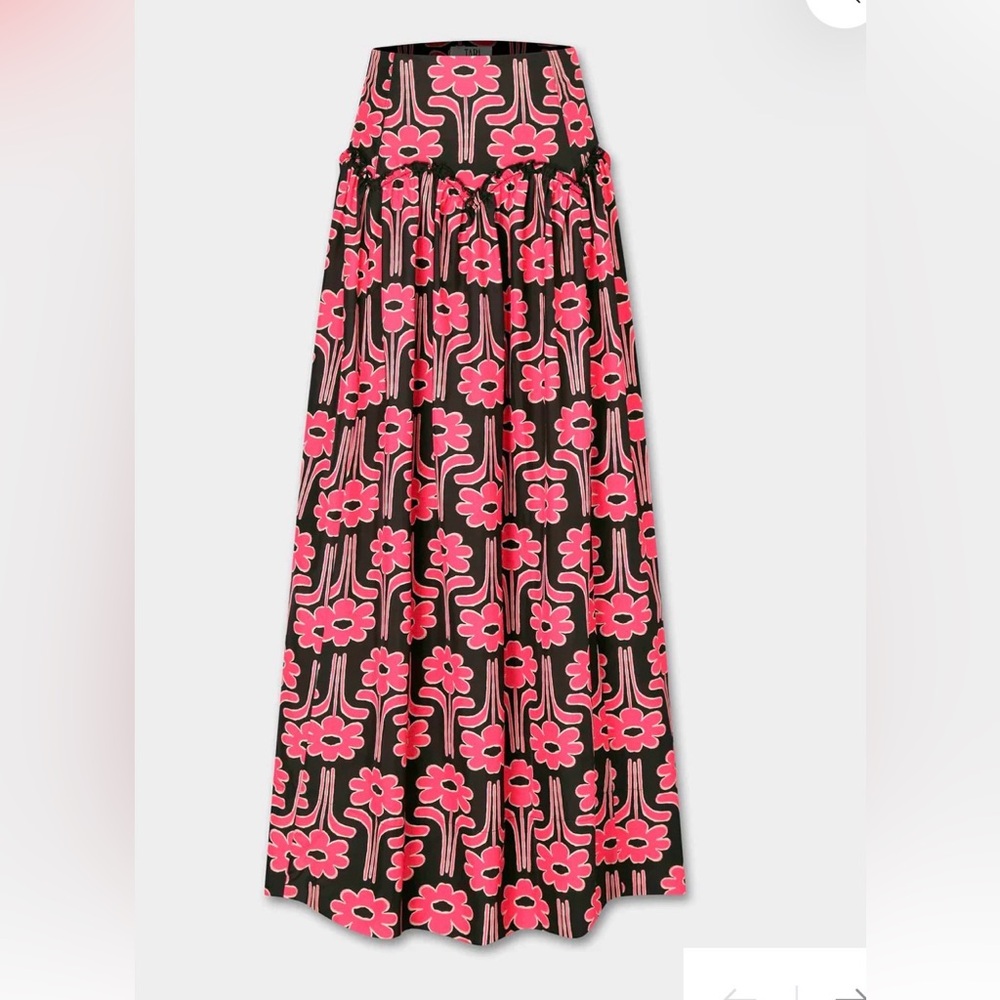 Black Maxi Skirt with Red Floral Print